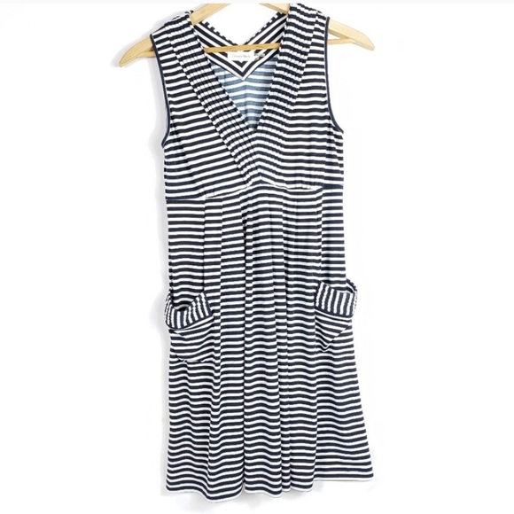 Calvin Klein Pleated Striped Dress with Pockets - Picture 1 of 3
